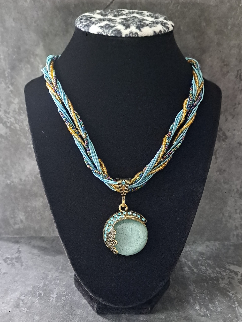Turquoise Moon Crescent Pendant Necklace